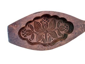 K - Antique Chinese Mooncake Mold Lotus Flower Carved Wood
