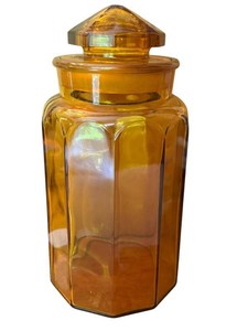 K - Vintage Apothecary Jar LE Smith Amber Glass 10 Panel