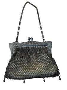 BN - Rare Antique Whiting & Davis Egyptian Revival German Silver Mesh Purse