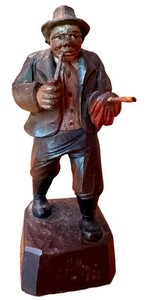 K - Vintage Black Forest Hand-Carved Pipe Smoker Figurine