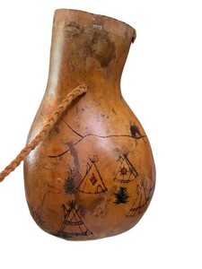 K - Handcrafted Gourd - J. Bearpaw Native American Inspired Pictorial
