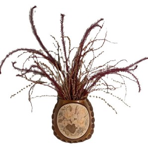LLW - Wall Mounted Pottery Pocket Vase Floral Front With Dried Fill