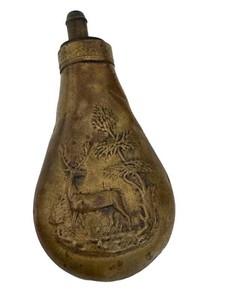 LLW - Black Powder Gunpowder Flask - Antique Embossed Deer Motif