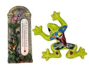 LLW - Ceramic Wall Hanging Frog & Thermometer Mixed Lot