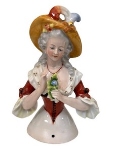 LLW - Antique German Porcelain Half Doll Figurine Pincushion Lady