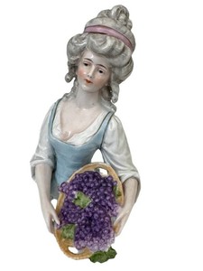 LLW - Half Doll Figurine - Vintage Galluba & Hofmann German Porcelain Lady With Grapes