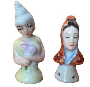 BN - Antique Porcelain Half Dolls Pair Japan Marked