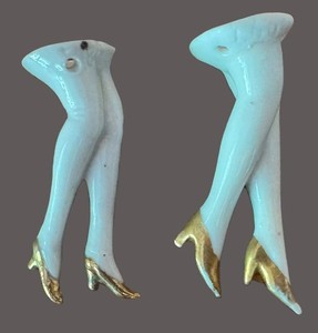 BN - Half Doll Legs - Vintage German Porcelain Gilded Shoes C. 1920s