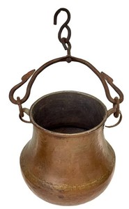 LLW - Antique Copper Hearth Kettle Cauldron Pot Wrought Iron Handle