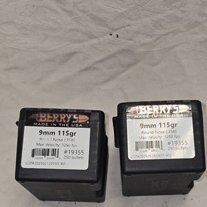 Berrys Bullets 9mm 115gr RN 500 Rds(2 Boxes)