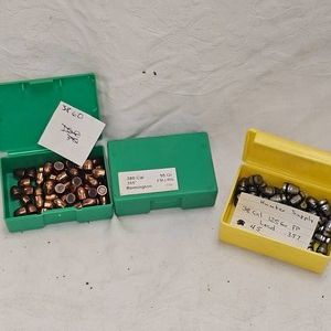Remington .380 95gr RN(150rds), .38 125gr FP(45 Rds)