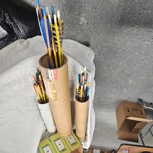 Large Lot of Arrows and Fletching Tool, accessories