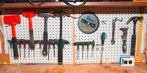 Assorted Tools & Metal Pegboard Holders