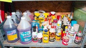 Garage Chemicals & Supplies Lot  Sprays, Paints, Glue, De-Icer & More