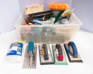 Tote Filled with Tiling Tools
