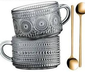 Vintage Glass Coffee Mug Set - Brand New