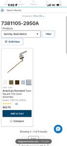American Standard Town Square Trip Lever Assembly  Brushed Nickel  Model 7381105-2950A