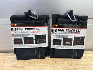 Performance Tool W88979 3-Bag Set Durable Polyester Pouches with Carabiner and Hang Loops for Parts and Accessories Organization MSRP $16.66 (lot of 2)