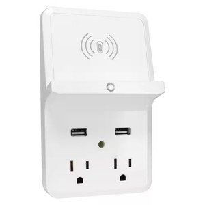 PRIME Lot of 2-Outlet Wireless-Charging-Dock Wall Tap with 2 USB Ports MSRP $34.29