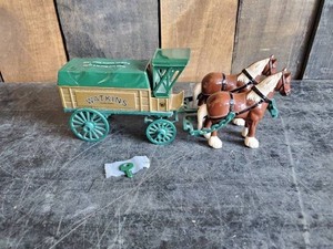 Vintage Watkins Cast Bank Draft horses pulling a wagon with key