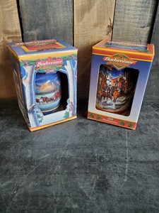 2 Budweiser Holiday Steins 1999 &amp 2000 still in boxes never used