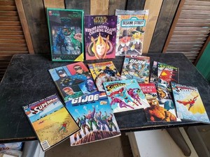 Lot of vintage books and comic books Superman GI joe and more