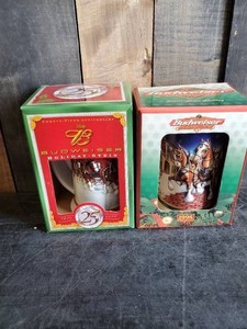 2 Budweiser Holiday Steins 1998 &amp 2004 still in boxes never used