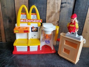 Vintage Barbie McDonalds set and cashier station with Barbie Employee