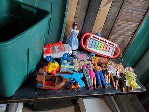 Vintage Fisher PriceToys and Barbie Dolls with Tote