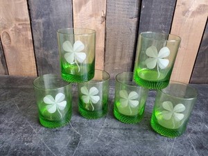 6 Vintage Green 4 leaf Clover cocktail Glasses no chips or cracks