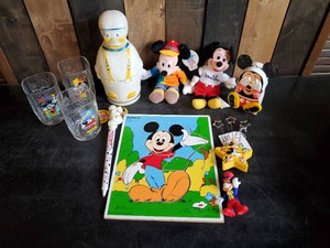 Lot of Various Vintage Disney Items, Glasses Puzzles Bank and more