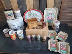 Vintage Lot of Watkins cups Salt and pepper, Tins and more