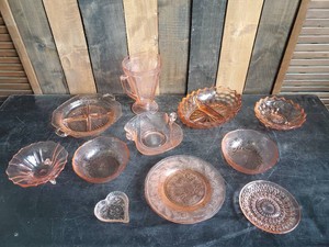 Large Lot of Depresion glass beautiful pink color with various styles