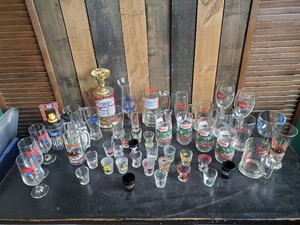Super Large Lot of glasses and shot glasses Budweiser, Bud Light, Busch, Tote and more