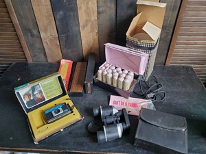 Lot of Vintage Items - Camera, Binoculars, Cribbage Boards & More