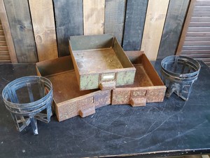 3 Vintage Metal Drawers and Metal Pot Holders