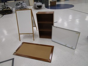 White Board, Bulletin Board, Easel, Small Bookshelf