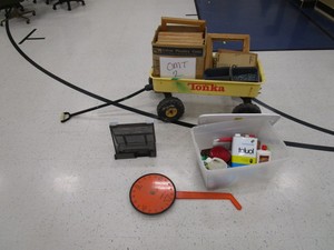 Wagon, Picture Frames, Measure Wheel & Misc