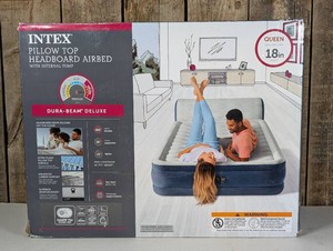 Intex 18 Pillow Top Air Mattress with Electric Pump and Headboard - Queen Size