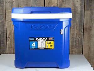 Igloo Latitude 60qt Rolling Cooler - Blue Wheels, Retractable Handle, One-Hand Opening