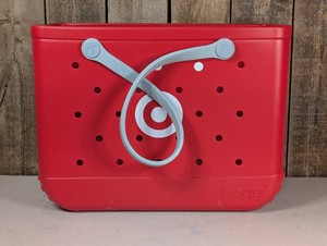 Bogg Bag Original Bullseye Tote Bag - Red Hardside Vinyl Handbag with Removable Pouch