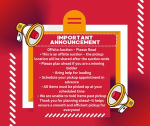 INFO PLEASE NOTE THIS IS A LOCAL OFFSITE AUCTION PICK UP PLEASE MAKE YOUR APPOINTMENTS FOR PICK UP
