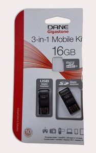 NEW Dane-Elec Gigastone 16GB 3-in-1 Mobile Kit  microSDHC Card  USB & SD Adapters