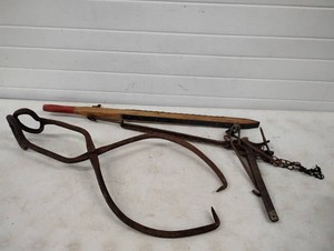 Large Vintage Ice Tongs and Post Pullers