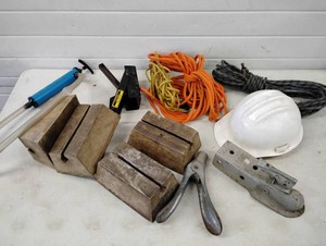 Mud Stick End, Foam Canoe Bracket, Can Crusher, Rope, Hardhat and pump