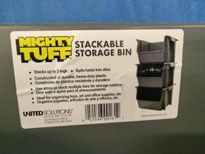Mighty Tuff Large Nesting Stack Storage Bin made of gray plastic.