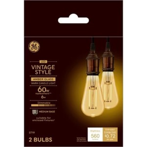 GE 2pk 60W Vintage Style ST19 LED Edison Light Bulbs Amber Glass MSRP $67.96 (lot of 4)