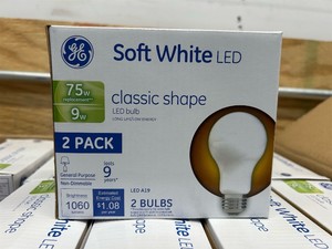 GE 93109032 9 Watts A19 Classic LED Non-Dim Light Bulb - Soft White (2Pack) MSRP $190.70 (lot of 10)