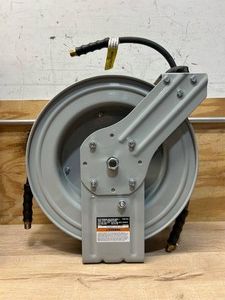 Klutch Auto-Rewind Air Hose Reel with 38in. x 50ft. Rubber Hose, 300 PSI Msrp $139.99