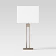 Window Pane Table Lamp with USB Nickel - Threshold Modern Metal Body, Linen Cylinder Shade, ETL Listed